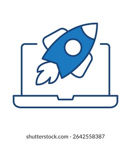 Ícone De Traço Editável Da Linha Azul Do Laptop. PC, Funções do computador, Configurações, Tecnologia, Segurança, Compras, Carteira, Marketing, Promoção, Ilustração de vetor de coleção de comunicação.