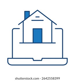 Laptop Blue Line Editable Stroke Icon. PC, Computer Functions, Settings, Technology, Security, Shopping, Wallet, Marketing, Promotion, Communication Collection Vector Illustration.