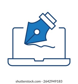 Laptop Blue Line Editable Stroke Icon. PC, Computer Functions, Settings, Technology, Security, Shopping, Wallet, Marketing, Promotion, Communication Collection Vector Illustration.