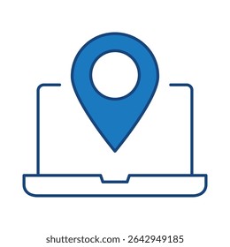 Icono de trazo editable de la línea azul del ordenador portátil. PC, funciones de la computadora, Configuraciones, Tecnología, seguridad, compras, cartera, marketing, promoción, Ilustración vectorial de Colección de comunicación.