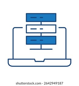 Icono de trazo editable de la línea azul del ordenador portátil. PC, funciones de la computadora, Configuraciones, Tecnología, seguridad, compras, cartera, marketing, promoción, Ilustración vectorial de Colección de comunicación.