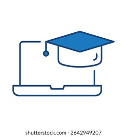 Laptop Blue Line Editable Stroke Icon. PC, Computer Functions, Settings, Technology, Security, Shopping, Wallet, Marketing, Promotion, Communication Collection Vector Illustration.