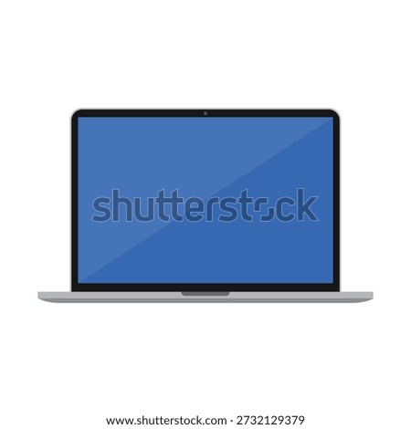 Laptop with blue screen flat vector design isolated on white background