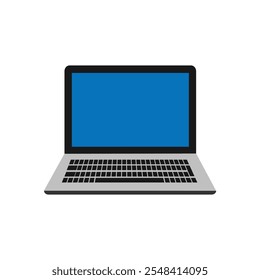 Ordenador portátil con pantalla azul sobre fondo blanco