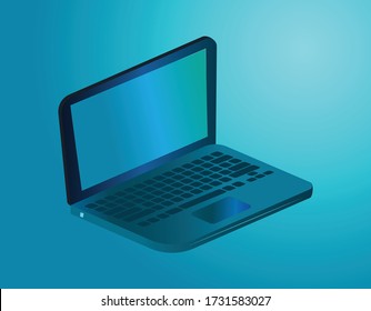 a laptop With a blue screen and perspective view