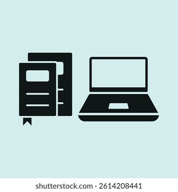 Laptop and book with bookmark icon represents focused learning, digital reading, and modern education tools concept