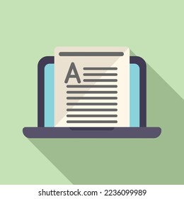 Laptop book icon flat vector. Library ebook. Digital education