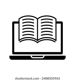 Laptop with book, illustration of e-book icon vector