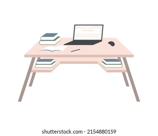 laptop and books in desk office scene