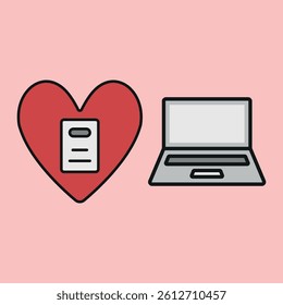 Laptop and books heart icon symbolizes love for learning, digital education, and passion for knowledge concept
