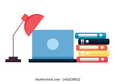 laptop books lamp office vector illustration design