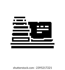 laptop books online learning platform glyph icon vector. laptop books online learning platform sign. isolated symbol illustration