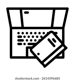 laptop books online learning platform line icon vector. laptop books online learning platform sign. isolated contour symbol black illustration