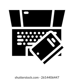 laptop books online learning platform glyph icon vector. laptop books online learning platform sign. isolated symbol illustration