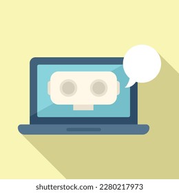 Laptop bot icon flat vector. Office service. Work call