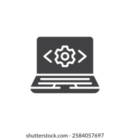 A laptop with both frontend and backend symbols vector icon. Full stack development  Full stack development filled flat sign for mobile concept and web design. glyph icon. Symbol, logo illustration