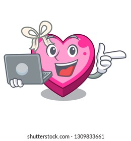 With laptop box heart in shape of mascot