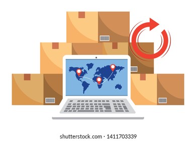 laptop with boxes vector illustration