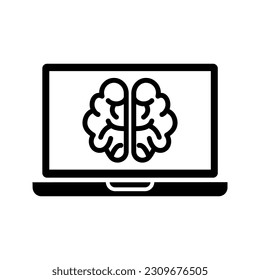 laptop with brain, artificial intelligence icon vector