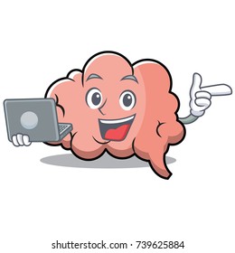 With laptop brain character cartoon mascot