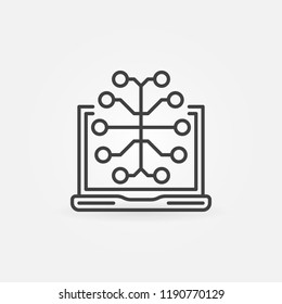 Laptop with Brain vector outline icon or design element