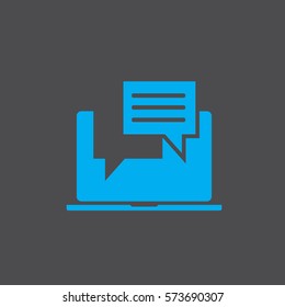 Laptop with browser and envelope vector illustration, symbol of email receiving, service, notification, electronic mail, new message, flat cartoon design isolated on blue