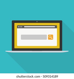 Laptop with browser and search bar on the Internet. Vector illustration