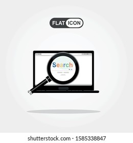 Laptop with browser. Search. Vector illustration in flat design.
