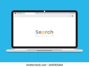 Laptop with Browser window and Search bar. Browser in flat style for web. Vector illustration element.