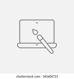 Laptop and brush line icon for web, mobile and infographics. Vector dark grey icon isolated on light grey background.