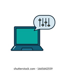 laptop with bubble line and fill style icon design, Music sound melody song musical art and composition theme Vector illustration