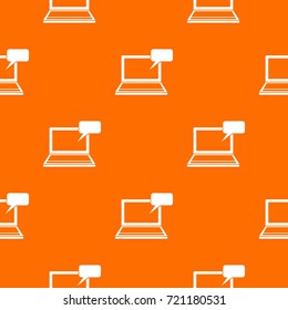 Laptop with bubble speech pattern repeat seamless in orange color for any design. Vector geometric illustration