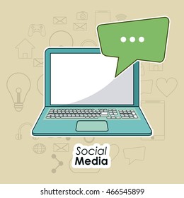 laptop bubble thumbs up gadget social media icon set. Colorful and flat illustration. Vector graphic