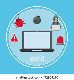 laptop bug hacker alarm cyber security system technology icon. Colorful and flat design. Vector illustration