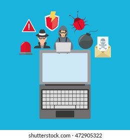 laptop bug hacker alarm cyber security system technology icon. Colorful and flat design. Vector illustration
