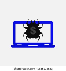 Laptop and bug icon. Concept of Malware and cyber crime.