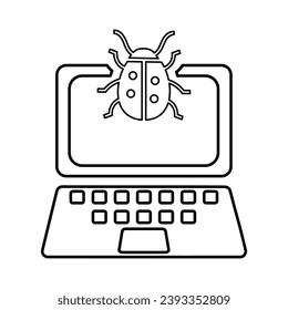 Laptop Bug Icon In Outline Style