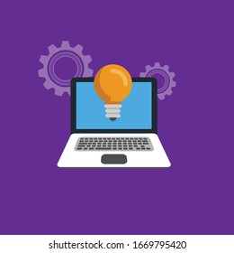 laptop with bulb and gears.vector illustration.