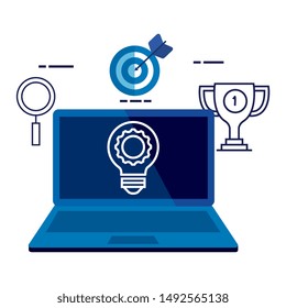 laptop with bulb and icons