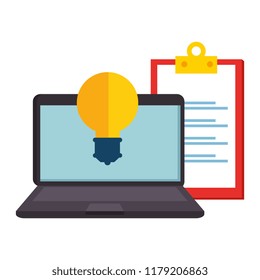 laptop with bulb light and checklist