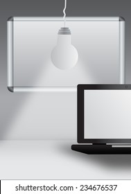 Laptop with bulb and magnetic board