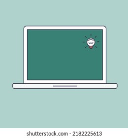 Laptop with bulb on screen. Isolated vector illustration for your design