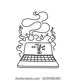 laptop burning warning icon doodle drawing