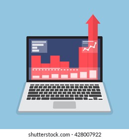 Laptop with business graph growth out from monitor, business growth and success, financial graph, business analyzing concept