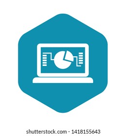 Laptop with business graph icon in simple style on a white background vector illustration