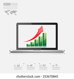 Laptop with business graph.vector