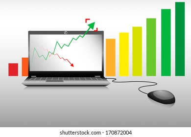 laptop business and growth bar graph vector