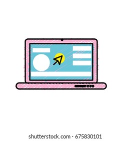 laptop with business website and arrow cursor