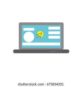 laptop with business website and arrow cursor