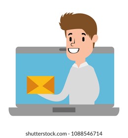 laptop with businessman sending email avatar